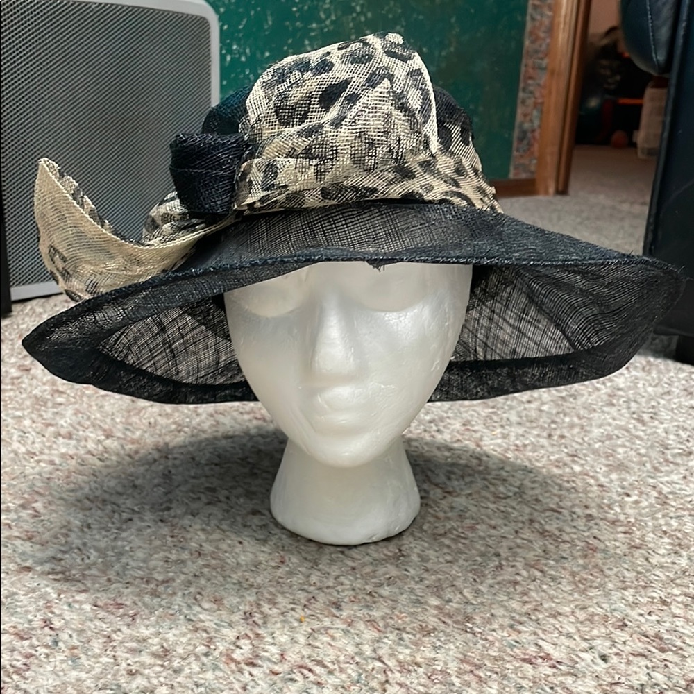 August millinery Black with leopard accent bow Women's Hat